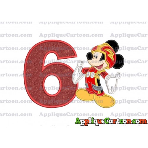 Mickey Mouse Roadster Applique Embroidery Design Birthday Number 6