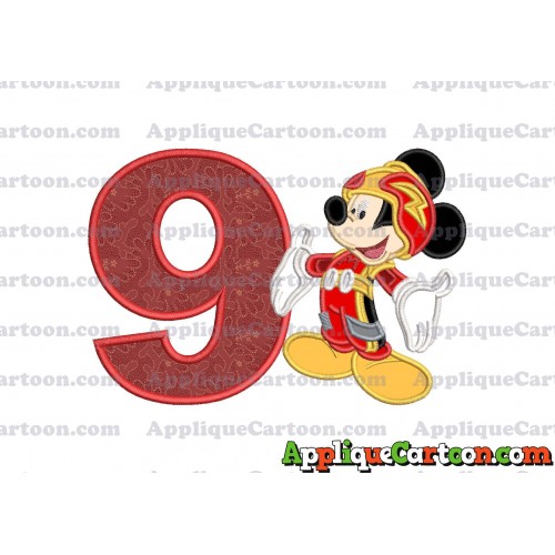 Mickey Mouse Roadster Applique Embroidery Design Birthday Number 9