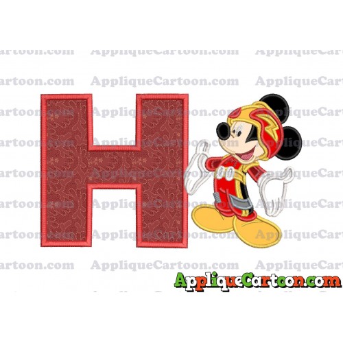 Mickey Mouse Roadster Applique Embroidery Design With Alphabet H