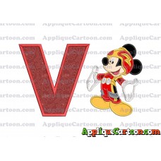 Mickey Mouse Roadster Applique Embroidery Design With Alphabet V