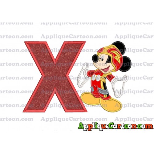 Mickey Mouse Roadster Applique Embroidery Design With Alphabet X
