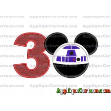 Mickey Mouse Star Wars 4 Applique Machine Embroidery Design Birthday Number 3