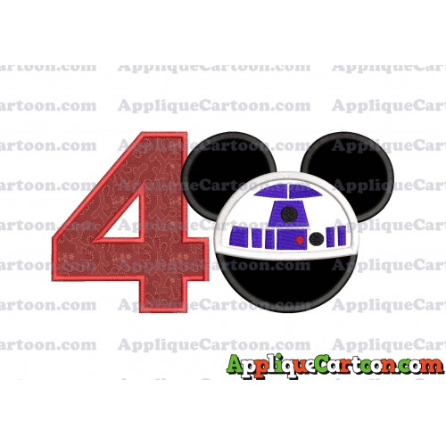 Mickey Mouse Star Wars 4 Applique Machine Embroidery Design Birthday Number 4