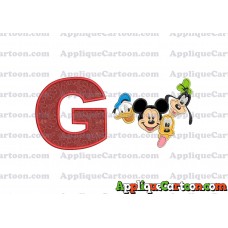 Mickey Mouse With Donald Duck and Goofy and Pluto Faces Applique Embroidery Design With Alphabet G
