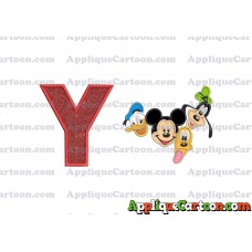 Mickey Mouse With Donald Duck and Goofy and Pluto Faces Applique Embroidery Design With Alphabet Y