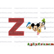 Mickey Mouse With Donald Duck and Goofy and Pluto Faces Applique Embroidery Design With Alphabet Z