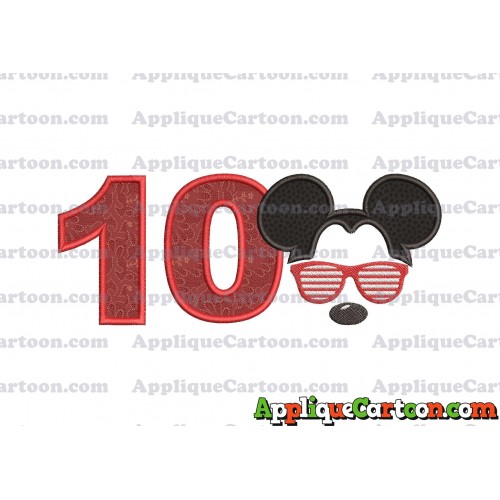 Mickey Mouse With Glasses Applique Design Birthday Number 10
