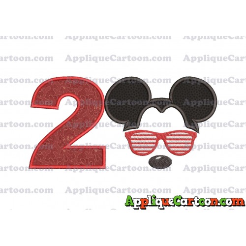 Mickey Mouse With Glasses Applique Design Birthday Number 2