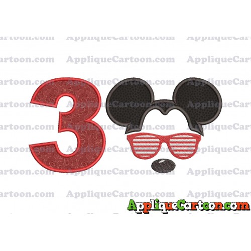 Mickey Mouse With Glasses Applique Design Birthday Number 3
