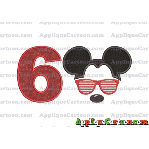 Mickey Mouse With Glasses Applique Design Birthday Number 6