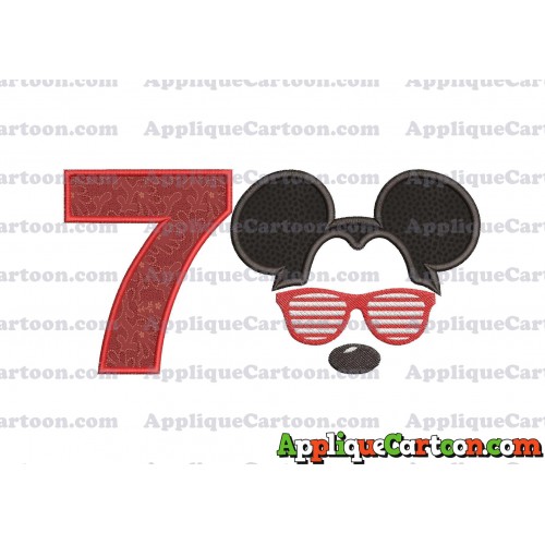 Mickey Mouse With Glasses Applique Design Birthday Number 7