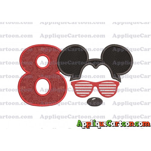 Mickey Mouse With Glasses Applique Design Birthday Number 8