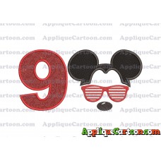 Mickey Mouse With Glasses Applique Design Birthday Number 9