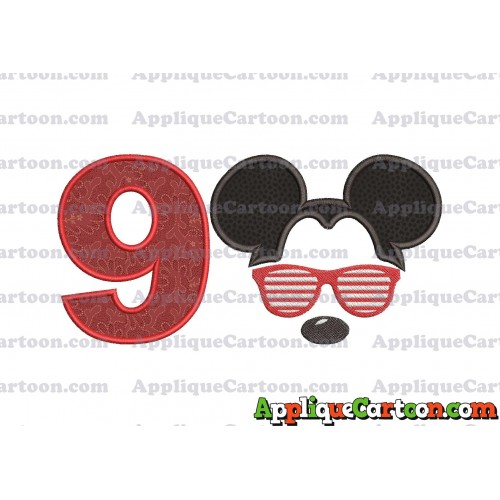 Mickey Mouse With Glasses Applique Design Birthday Number 9