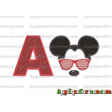 Mickey Mouse With Glasses Applique Design With Alphabet A