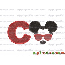 Mickey Mouse With Glasses Applique Design With Alphabet C