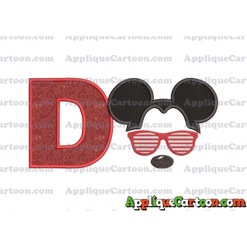 Mickey Mouse With Glasses Applique Design With Alphabet D