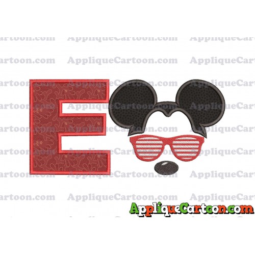 Mickey Mouse With Glasses Applique Design With Alphabet E