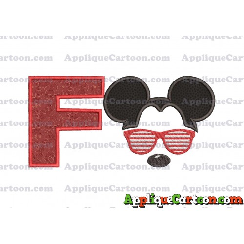 Mickey Mouse With Glasses Applique Design With Alphabet F