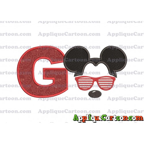 Mickey Mouse With Glasses Applique Design With Alphabet G