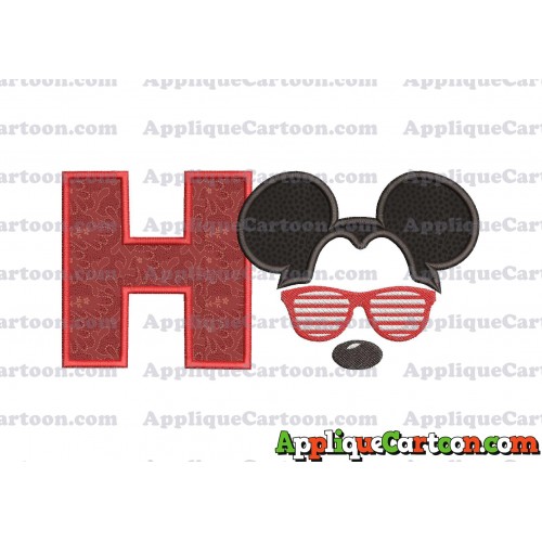 Mickey Mouse With Glasses Applique Design With Alphabet H