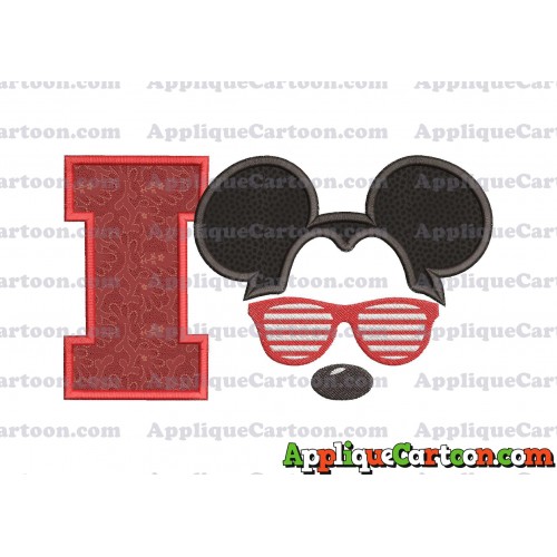 Mickey Mouse With Glasses Applique Design With Alphabet I