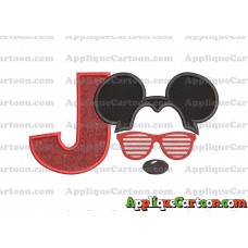 Mickey Mouse With Glasses Applique Design With Alphabet J