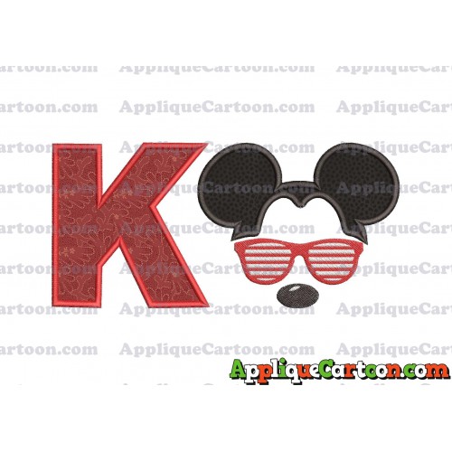 Mickey Mouse With Glasses Applique Design With Alphabet K