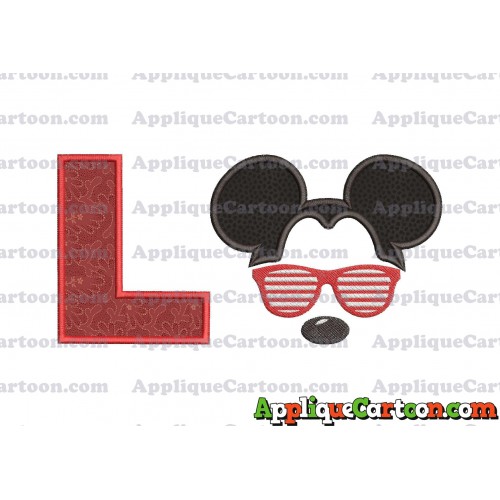 Mickey Mouse With Glasses Applique Design With Alphabet L