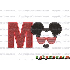 Mickey Mouse With Glasses Applique Design With Alphabet M