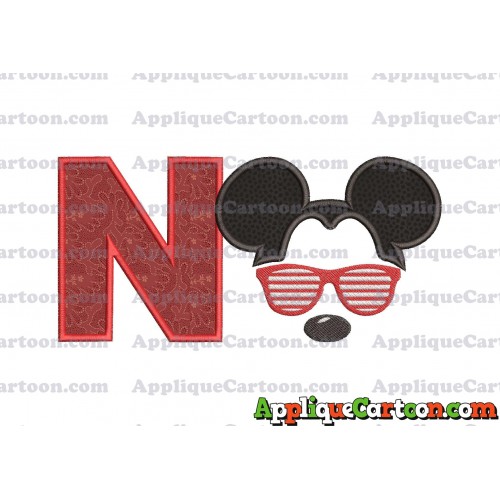 Mickey Mouse With Glasses Applique Design With Alphabet N