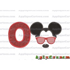 Mickey Mouse With Glasses Applique Design With Alphabet O