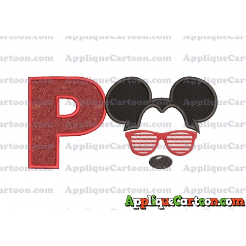 Mickey Mouse With Glasses Applique Design With Alphabet P