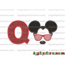 Mickey Mouse With Glasses Applique Design With Alphabet Q