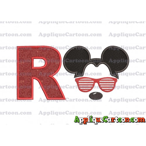 Mickey Mouse With Glasses Applique Design With Alphabet R