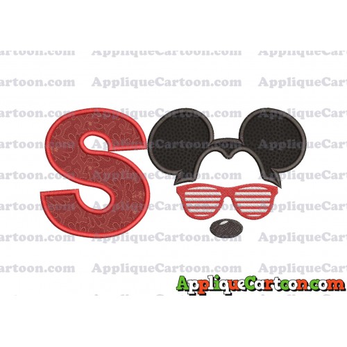 Mickey Mouse With Glasses Applique Design With Alphabet S