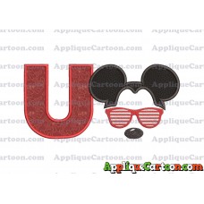 Mickey Mouse With Glasses Applique Design With Alphabet U