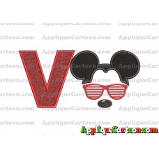 Mickey Mouse With Glasses Applique Design With Alphabet V