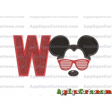 Mickey Mouse With Glasses Applique Design With Alphabet W