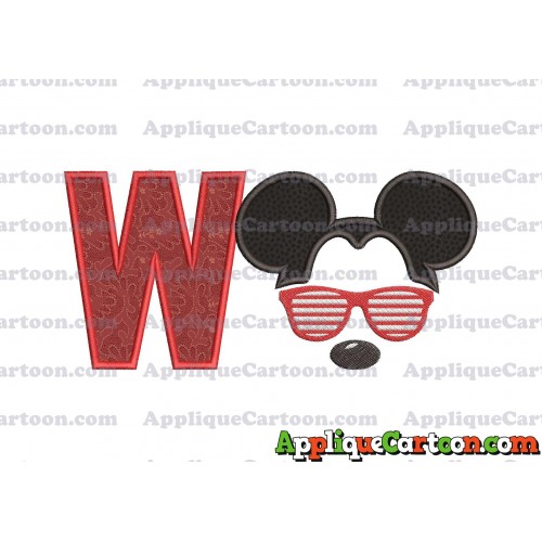 Mickey Mouse With Glasses Applique Design With Alphabet W