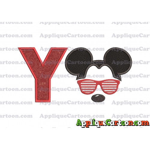 Mickey Mouse With Glasses Applique Design With Alphabet Y
