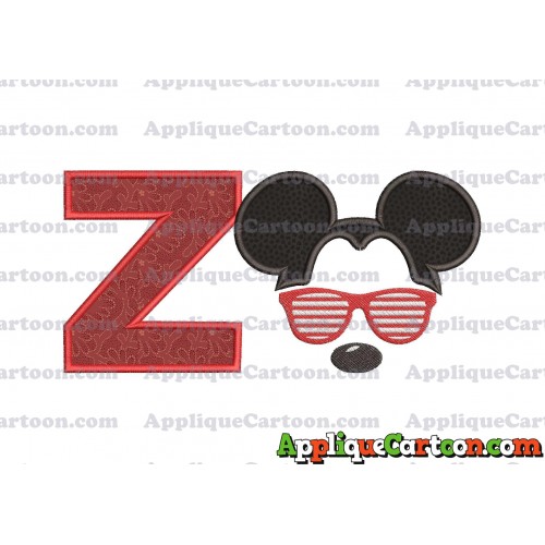 Mickey Mouse With Glasses Applique Design With Alphabet Z