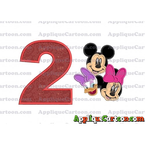 Mickey Mouse and Minnie Mouse With Daisy Duck Faces Applique Embroidery Design Birthday Number 2