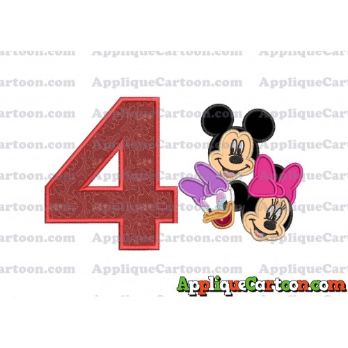 Mickey Mouse and Minnie Mouse With Daisy Duck Faces Applique Embroidery Design Birthday Number 4