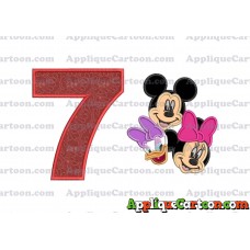 Mickey Mouse and Minnie Mouse With Daisy Duck Faces Applique Embroidery Design Birthday Number 7