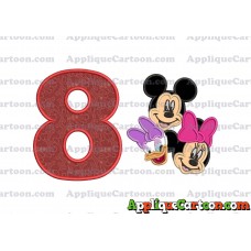 Mickey Mouse and Minnie Mouse With Daisy Duck Faces Applique Embroidery Design Birthday Number 8