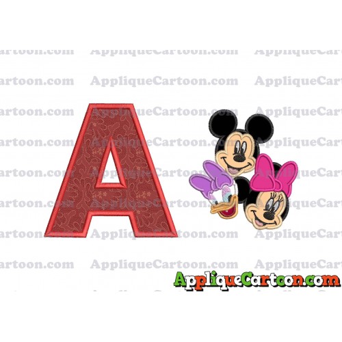 Mickey Mouse and Minnie Mouse With Daisy Duck Faces Applique Embroidery Design With Alphabet A