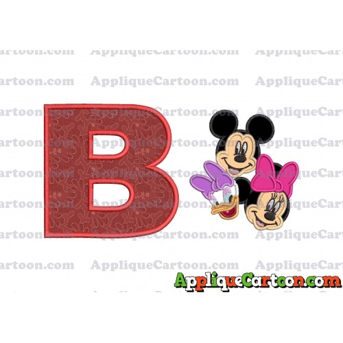 Mickey Mouse and Minnie Mouse With Daisy Duck Faces Applique Embroidery Design With Alphabet B