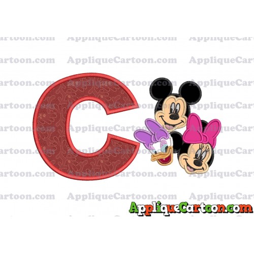 Mickey Mouse and Minnie Mouse With Daisy Duck Faces Applique Embroidery Design With Alphabet C
