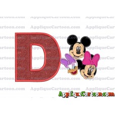 Mickey Mouse and Minnie Mouse With Daisy Duck Faces Applique Embroidery Design With Alphabet D